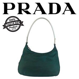 Prada Nylon Shoulder bag silver plastic handle green